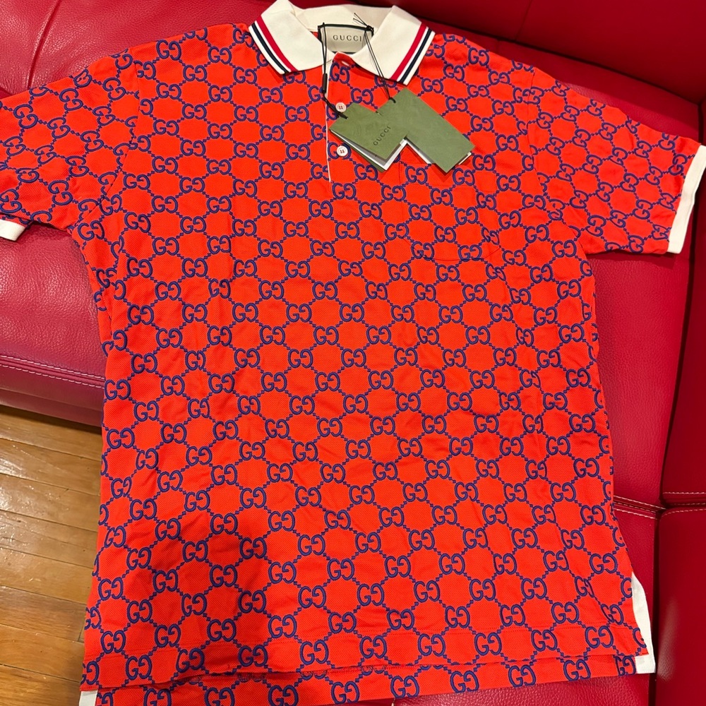 Gucci GG Cotton Jersey Jacquard Polo Shirt (Red)